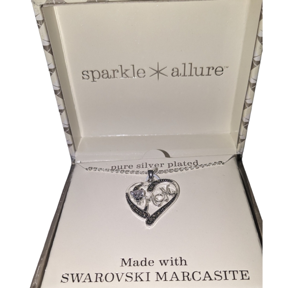 Sparkle Allure Swarovski Marcasite Mom Silver Plated Pendant Necklace